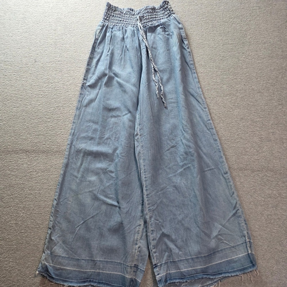 Rewash Wide Leg Pants Womens XS Chambray Smocked Waist Drawstring Boho Palazzo